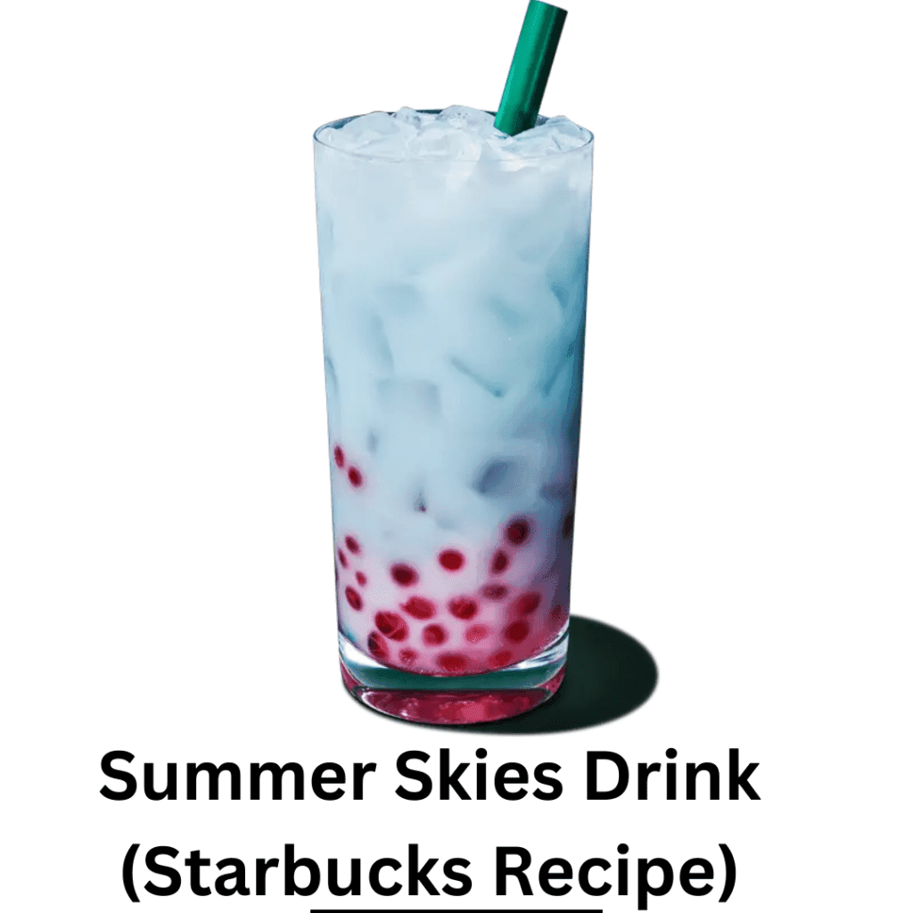 A pretty looking Summer Skies Drink with raspberry pearls at the bottom