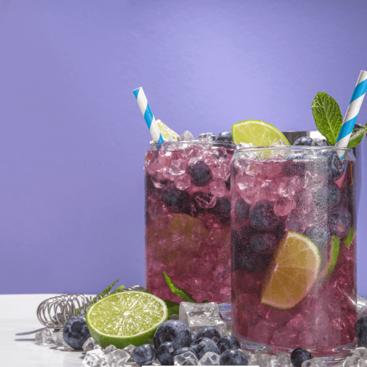 Two glasses of Sprite Blueberry Lemonade
