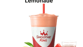 Smoothie King Watermelon Lemonade Homemade Recipe with lemon and watermelon slice beside.