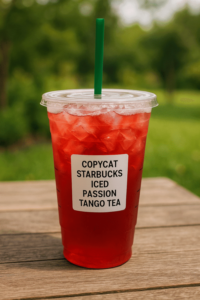Copycat Starbucks Iced Passion Tango Tea in the outdoors