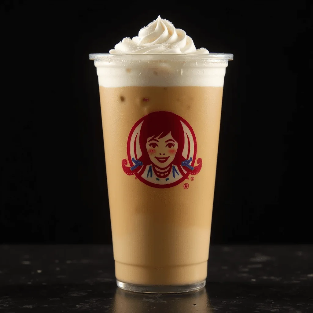 Wendy's Vanilla Frosty Cream Cold Brew  with frost on top in black background.