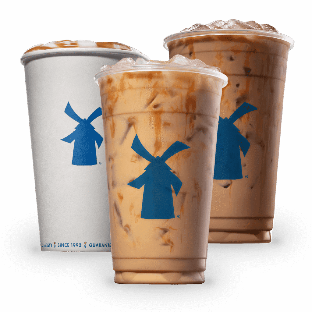 3 cups of Dutch Bros Coffee topped with ice